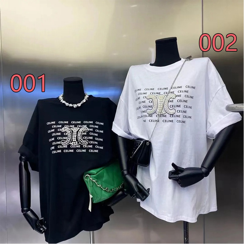 2023ss 夏レディース セリーヌ tシャツceline アウトレット黒白 韓国風