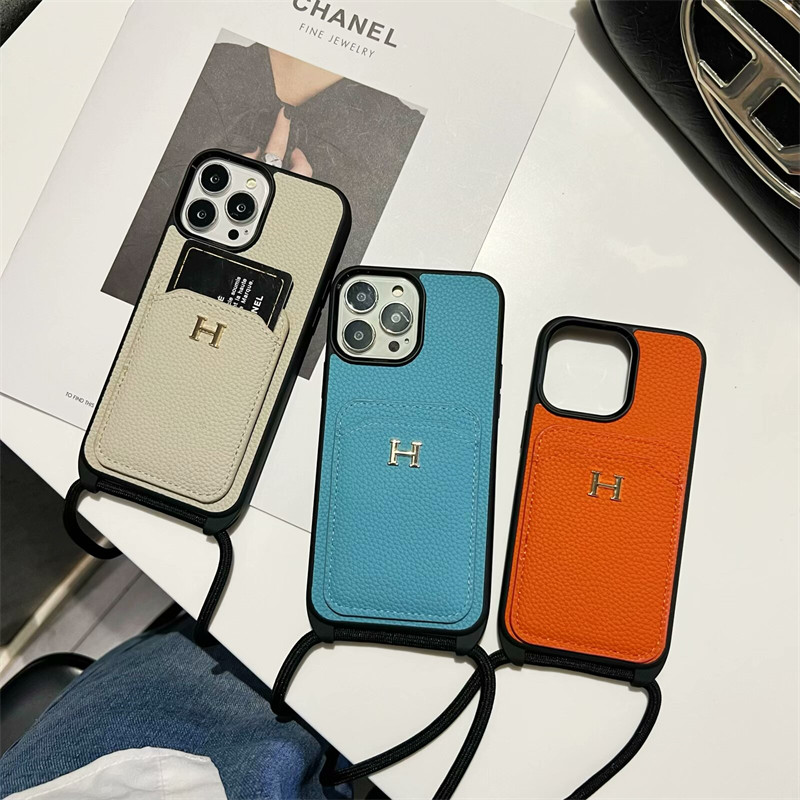 エルメス Hermes  iPhone15 16 14 ケース 豪華 エルメス Hermes  iPhone16 15 14プロマックス 携帯ケース エルメス Hermes  iphone14 15 16 pro maxケース 男女兼用 革製 ストラップ付き カード収納