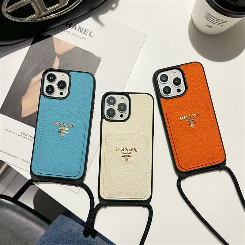 プラダ Prada IPhone16 IPhone15 14 13 Pro IPhone16 15 11 Pro 8 SE ケースプラダ Prada IPhone14 15 16 pro maxケース 男女兼用 革製 カード収納 ショルダーバッグ型