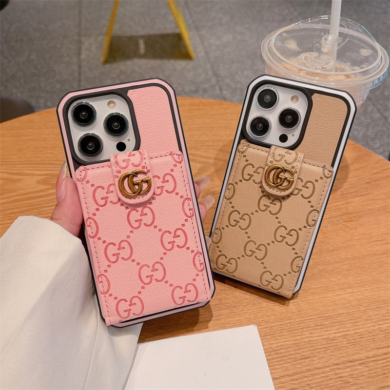 グッチ Gucci アイフォン16 15 pro max 16 plusケース Iphone15 Plus 16 Pro Max 15 14 13 12 11 Pro Max Xs Maxケース 男女兼用 革製 背面カード収納