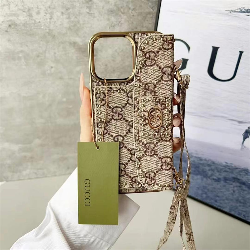 芸能人愛用  Lv Gucci Iphone16 15 14 13携帯ケースルイヴィトン グッチ アイホン16 14 15 pro Max ケースカバー 上品  全面保護限定版 肩掛け カードポケット付き 革製