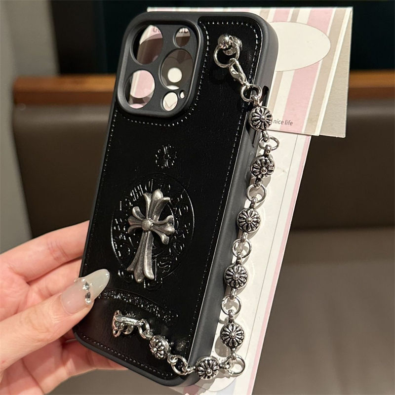 Chrome Hearts クロムハーツ Iphone15 Plus 16 Pro Max 15 14 13 12 11 Pro Max Xs Maxケース ブランド レディース男性女性 人気かわいいビジネスマン用高級 革製 ベルト付き 